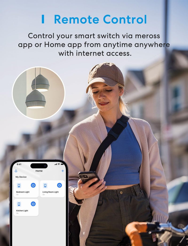 meross Smart Light Switch 4 Pack Supports Apple HomeKit, Siri, Alexa, Google Assistant & SmartThings, Single Pole Light Switch, Neutral Wire Required, Remote Control Schedule, 2.4GHz Wi-Fi - Image 5