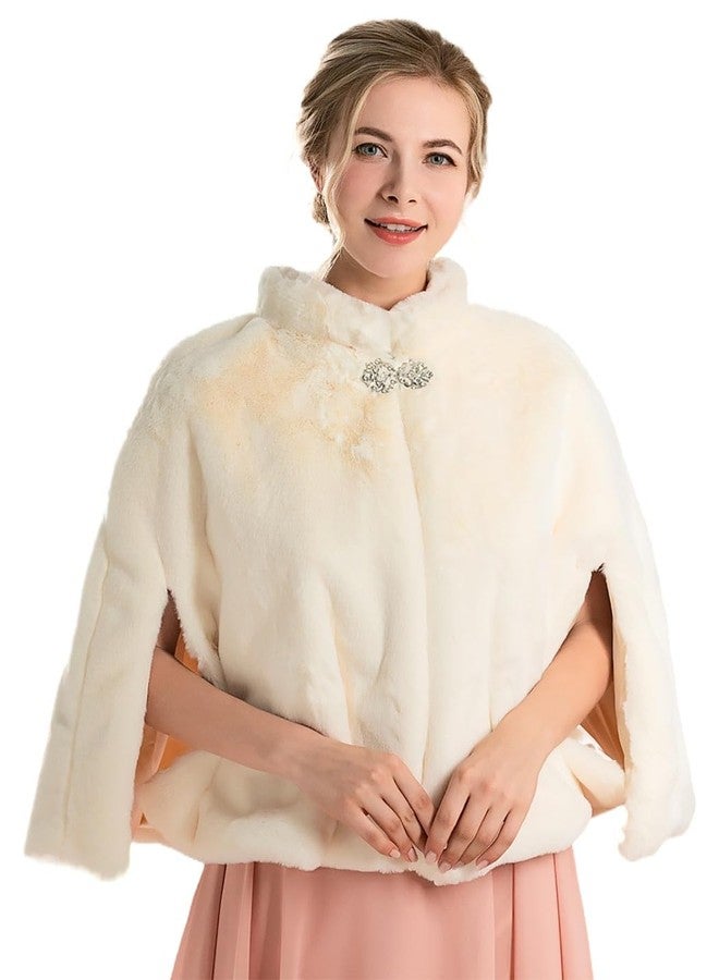 GORAIS Women's Faux Fur Cape and Wraps Bridal Fur Stole Wedding Shawls with Brooch for Bride and Bridesmaids - Image 1