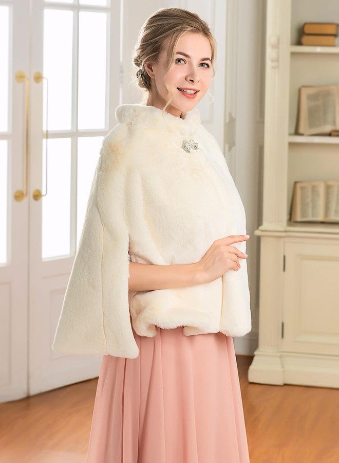 GORAIS Women's Faux Fur Cape and Wraps Bridal Fur Stole Wedding Shawls with Brooch for Bride and Bridesmaids - Image 4