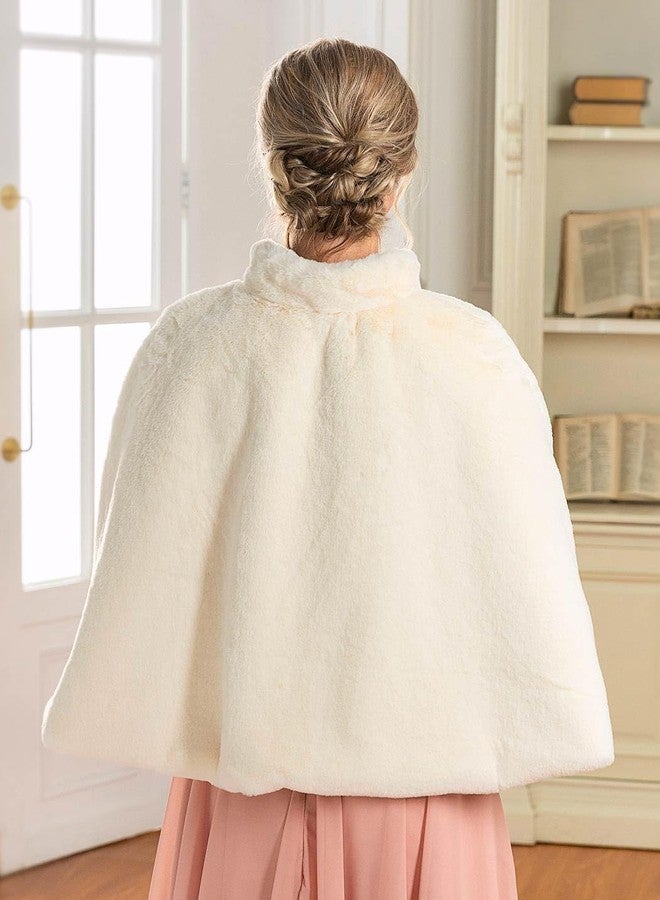 GORAIS Women's Faux Fur Cape and Wraps Bridal Fur Stole Wedding Shawls with Brooch for Bride and Bridesmaids - Image 2