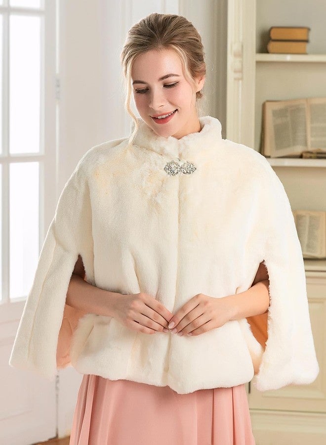 GORAIS Women's Faux Fur Cape and Wraps Bridal Fur Stole Wedding Shawls with Brooch for Bride and Bridesmaids - Image 5