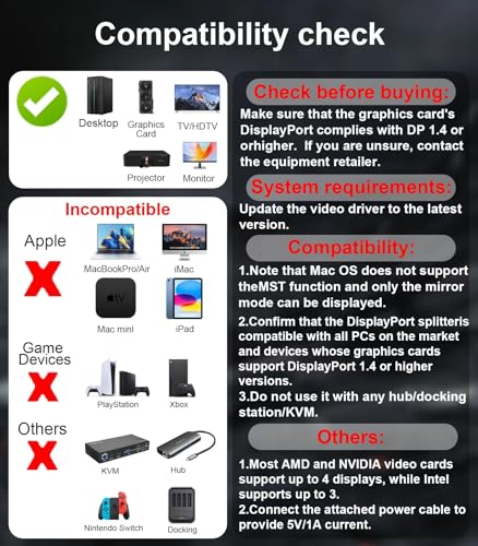 Reborn DisplayPort to Dual HDMI Splitter and DP Adapter 4K@60Hz, DP Source to 2 HDMI and DisplayPort Adapter 1 in 3 Out Splitter Extended Display with PC, Graphics Card, Lenovo, HP and More - Image 5