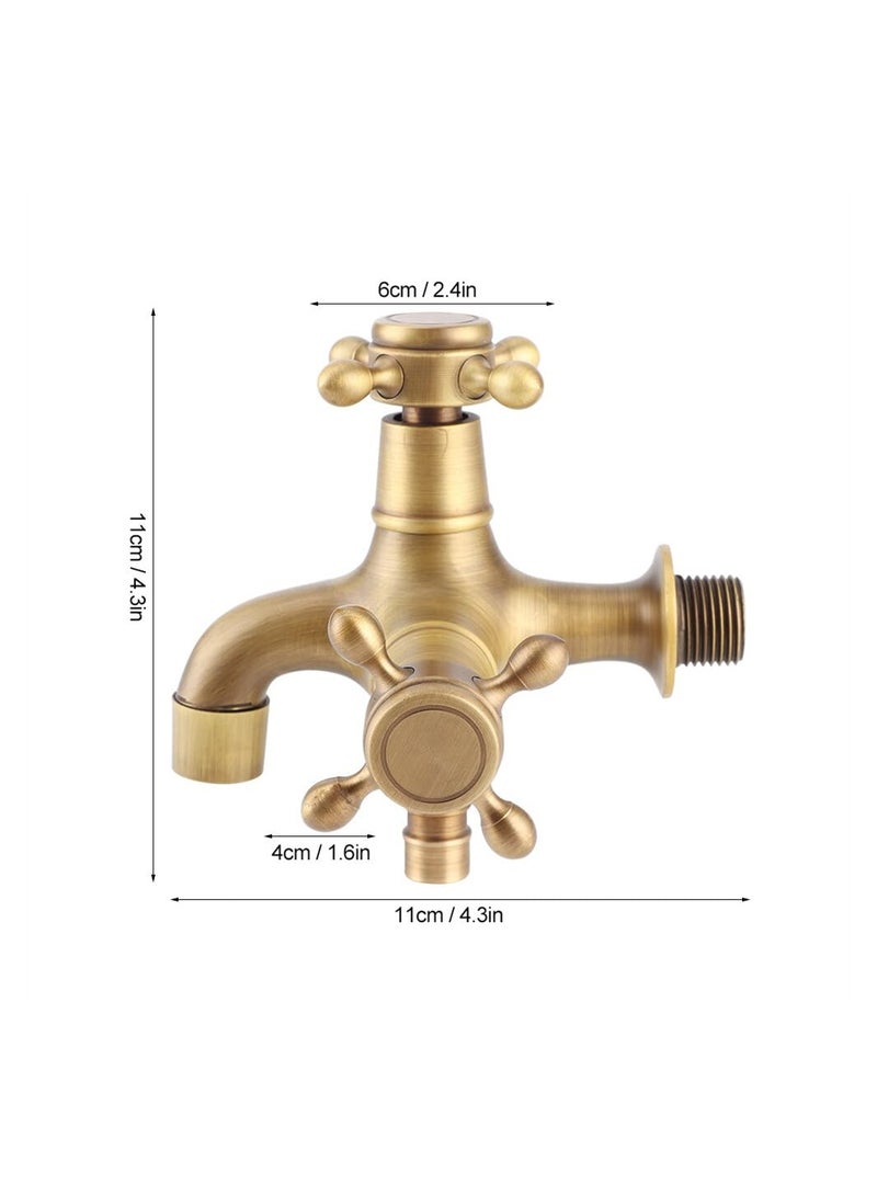 SYOSI Brass Washing Machine Faucet G1/2", Double Outdoor Tap, Solid Brass Outside Tap, Wall Mounted Vintage Solid Brass Faucet Water Tap for Kitchen Sink Mop Pool - Image 2