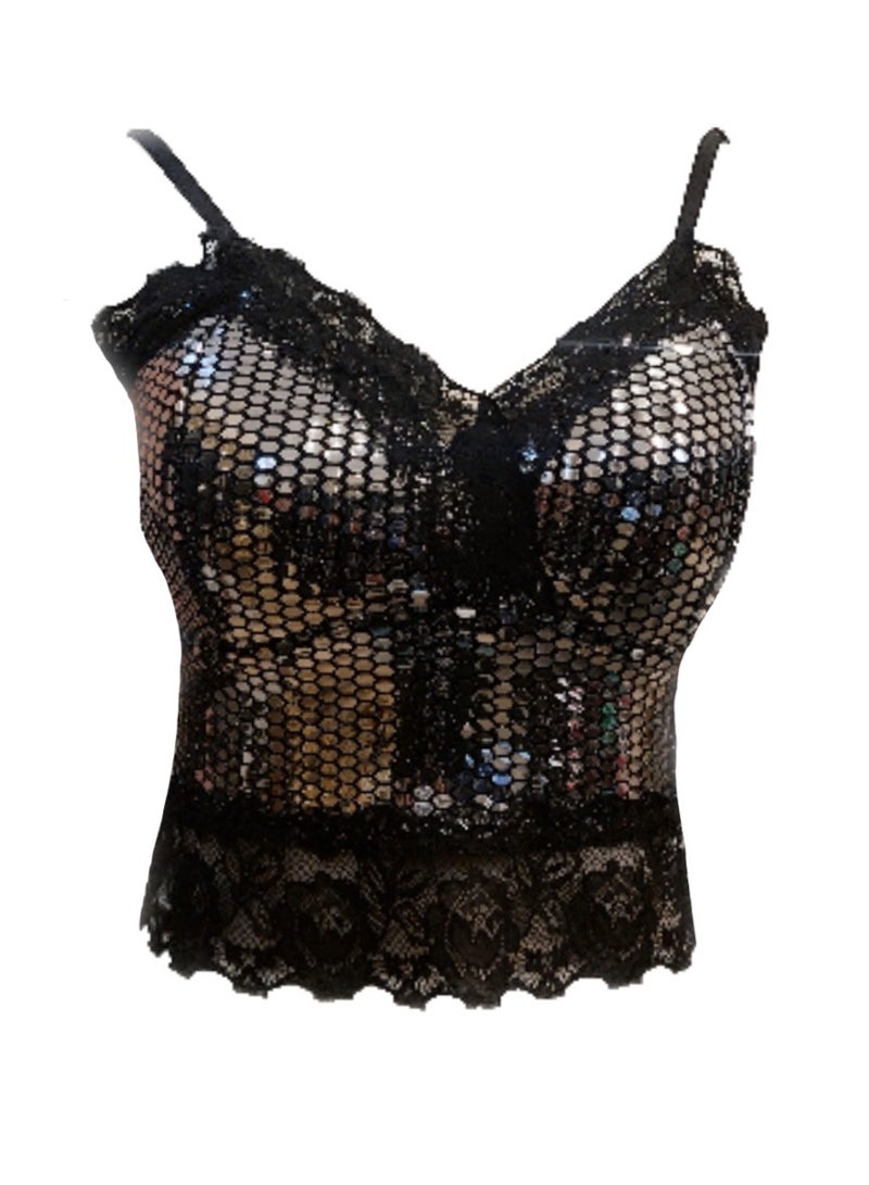 Women strapless bustier crop top padded silver mirror
