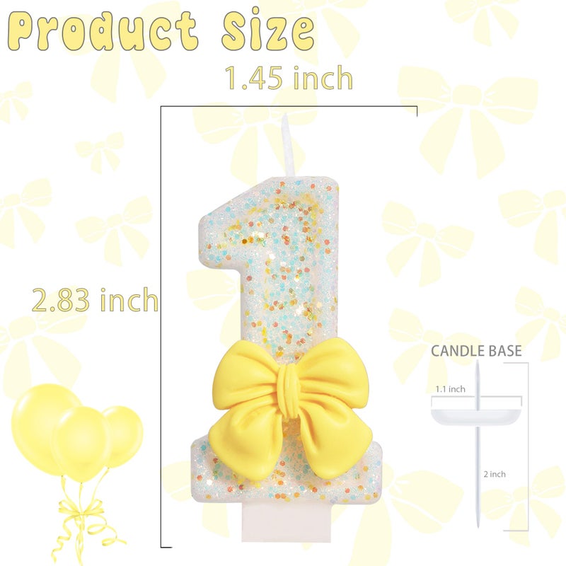 ElekFX Birthday Candle for Cake, Yellow Bow Cake Candles, Cake Topper Decoration for Birthday Party (Number 1) - Image 2