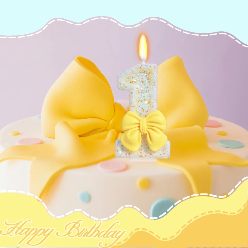ElekFX Birthday Candle for Cake, Yellow Bow Cake Candles, Cake Topper Decoration for Birthday Party (Number 1) - Image 4