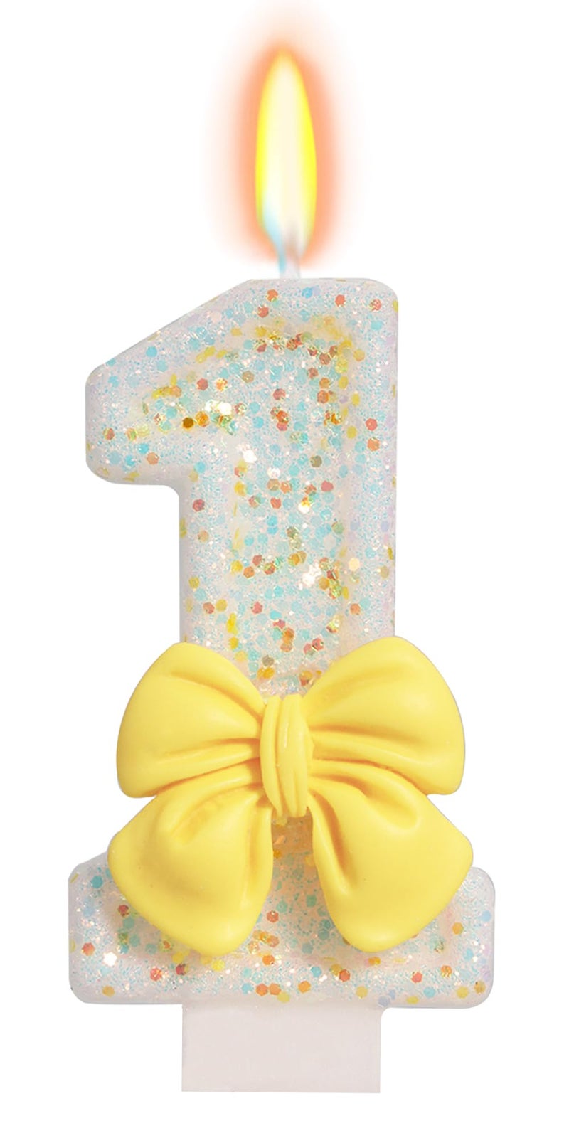 ElekFX Birthday Candle for Cake, Yellow Bow Cake Candles, Cake Topper Decoration for Birthday Party (Number 1) - Image 1