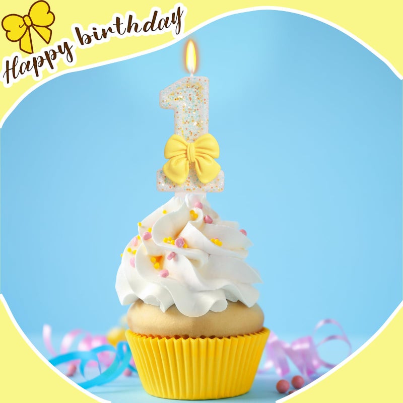 ElekFX Birthday Candle for Cake, Yellow Bow Cake Candles, Cake Topper Decoration for Birthday Party (Number 1) - Image 3