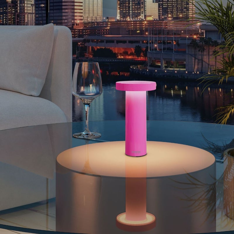 Sompex Volume Rechargeable Table Lamp | 3 light colours | Stepless dimmable | Dimmer memory function | Suitable for Indoor Use | Battery operated | Material: Plastic | 9 x 16 cm - Neon Pink - Image 2