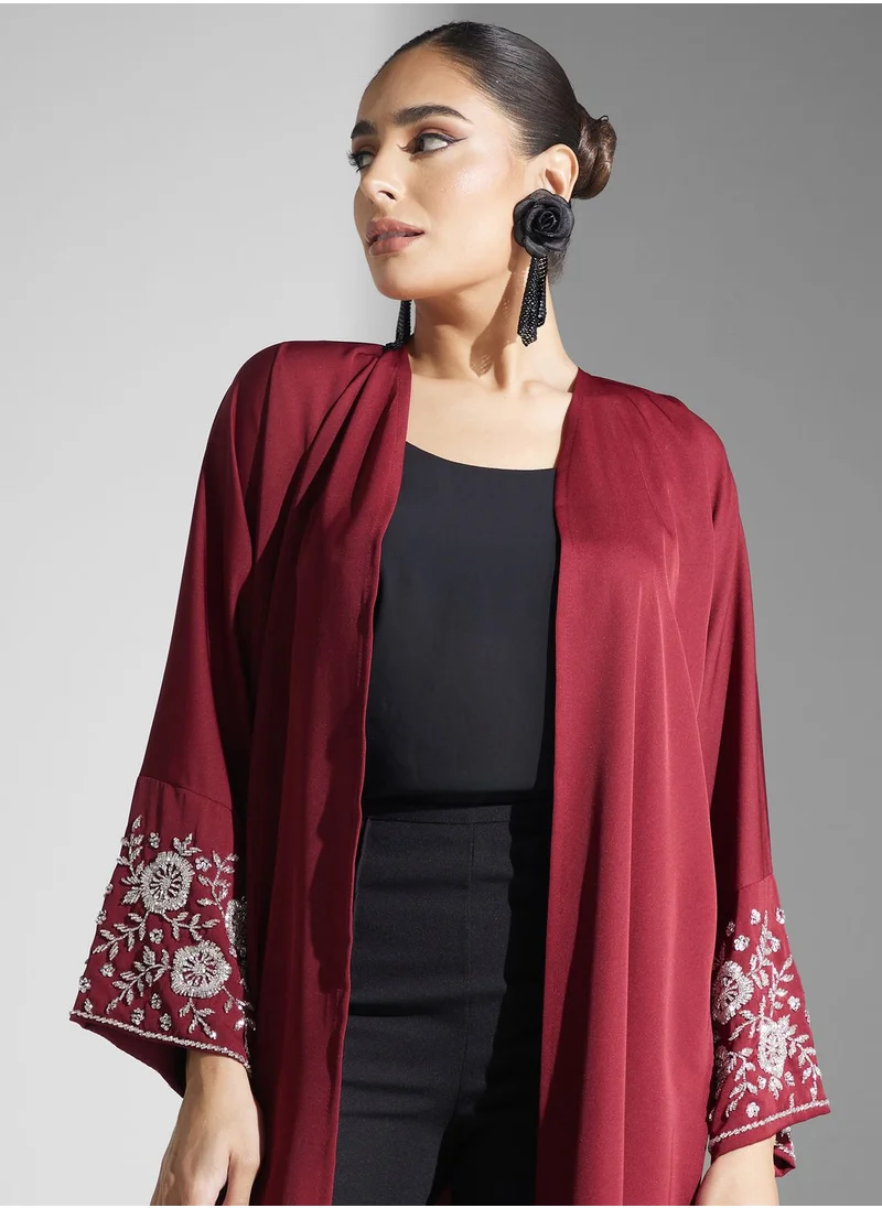 خزانة Embellished Sleeve Abaya With Sheila