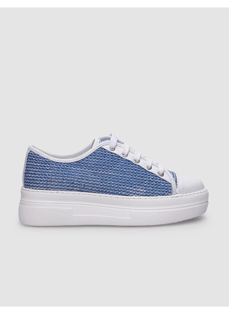 Cabani Leather White - Blue Laced Women's Sneakers