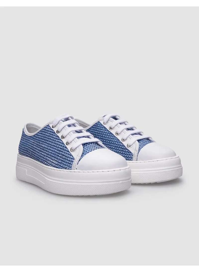 كاباني Leather White - Blue Laced Women's Sneakers