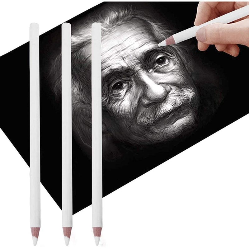 Artnery 3Pcs White Charcoal Pencils Art Drawing Highlight Sketch Pencils for Highlight Shading Sketching on Dark and Tinted Paper