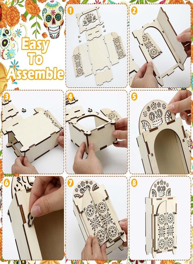 تشونفول مجموعة تشونفول المكونة من 27 قطعة لتزيين مذبح يوم الموتى، صندوق خشبي مظلل مع إطار صورة، شموع LED على شكل فراشة وزهرة القطيفة، طقم طلاء لتزيين مذبح يوم الموتى بنفسك. - Image 5