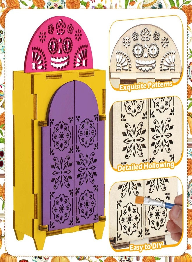 تشونفول مجموعة تشونفول المكونة من 27 قطعة لتزيين مذبح يوم الموتى، صندوق خشبي مظلل مع إطار صورة، شموع LED على شكل فراشة وزهرة القطيفة، طقم طلاء لتزيين مذبح يوم الموتى بنفسك. - Image 4