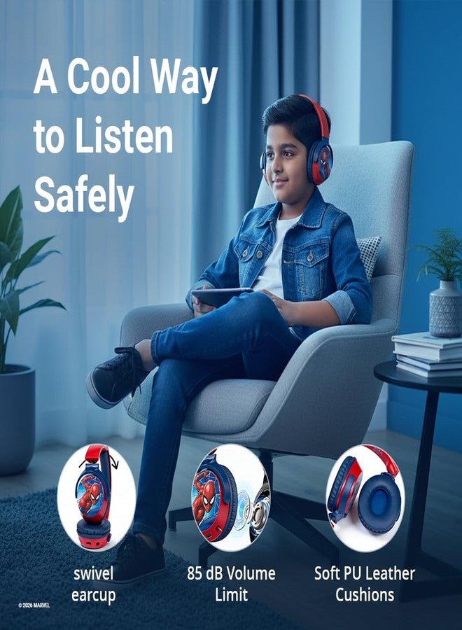 Volkano Marvel Spider-Man Kids Bluetooth Stereo Headphones with Built-in Microphone |Swivel & Foldable Cups |Kids Safe 85dB Volume |Soft Padded Earcups Aux Input |22H Playtime|Voice Assistant|Perfect for Boys - Image 4