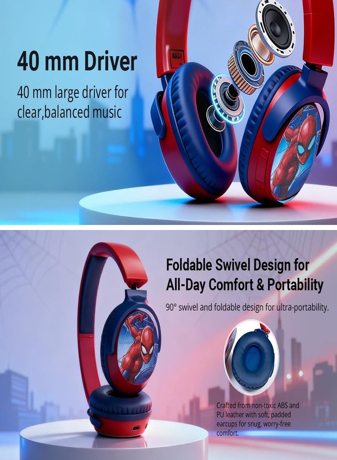 Volkano Marvel Spider-Man Kids Bluetooth Stereo Headphones with Built-in Microphone |Swivel & Foldable Cups |Kids Safe 85dB Volume |Soft Padded Earcups Aux Input |22H Playtime|Voice Assistant|Perfect for Boys - Image 5