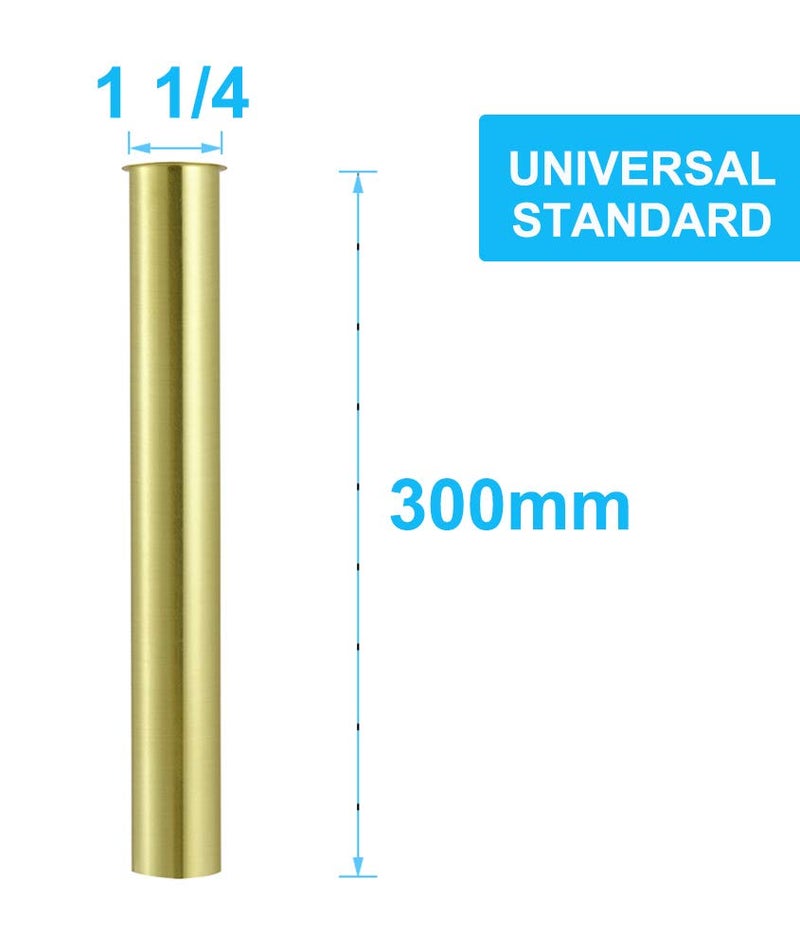 Flanged Sink Tailpiece 1-1/4" OD x 12", Brass Extension Tube for Trap, Inlet Waste Pipe Tubular Drain Connections, Brushed Glod