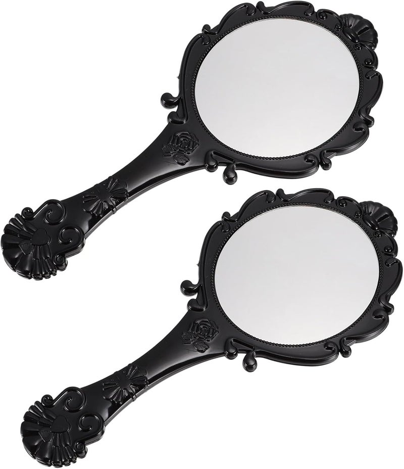 GANAZONO Retro Handheld Makeup Mirror 2pcs Set with Handle Black Glass Vanity Mirrors for Women Travel and Cosmetic Touch-ups - Image 1
