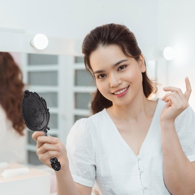GANAZONO Retro Handheld Makeup Mirror 2pcs Set with Handle Black Glass Vanity Mirrors for Women Travel and Cosmetic Touch-ups - Image 5