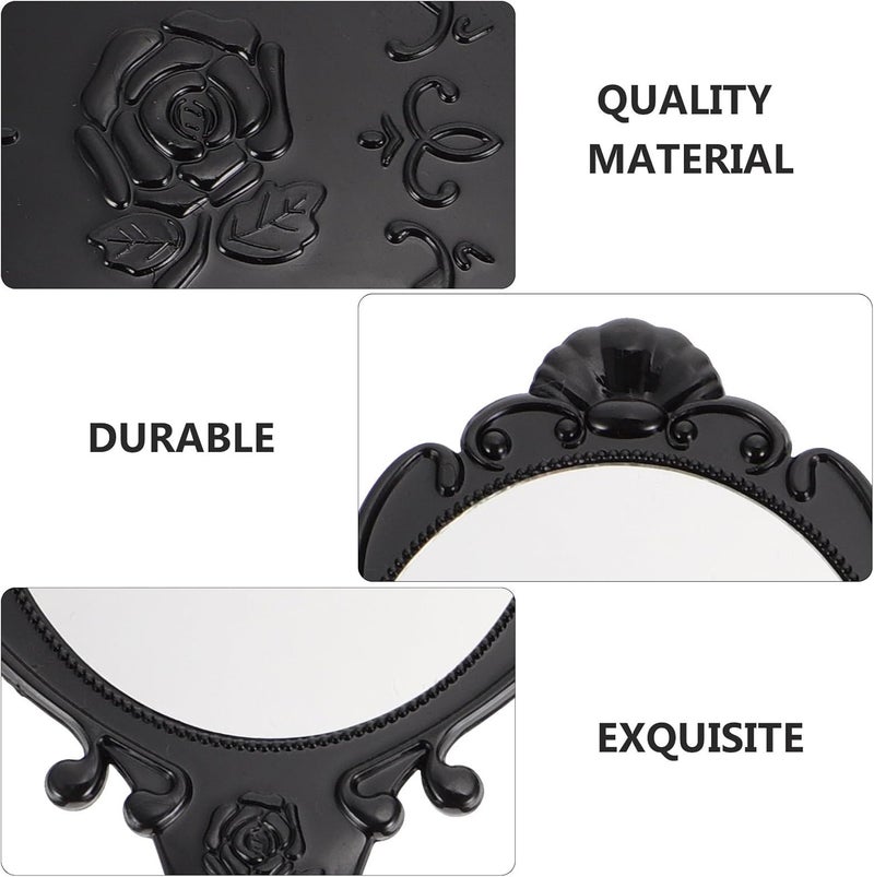 GANAZONO Retro Handheld Makeup Mirror 2pcs Set with Handle Black Glass Vanity Mirrors for Women Travel and Cosmetic Touch-ups - Image 3