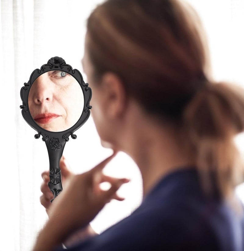 GANAZONO Retro Handheld Makeup Mirror 2pcs Set with Handle Black Glass Vanity Mirrors for Women Travel and Cosmetic Touch-ups - Image 4