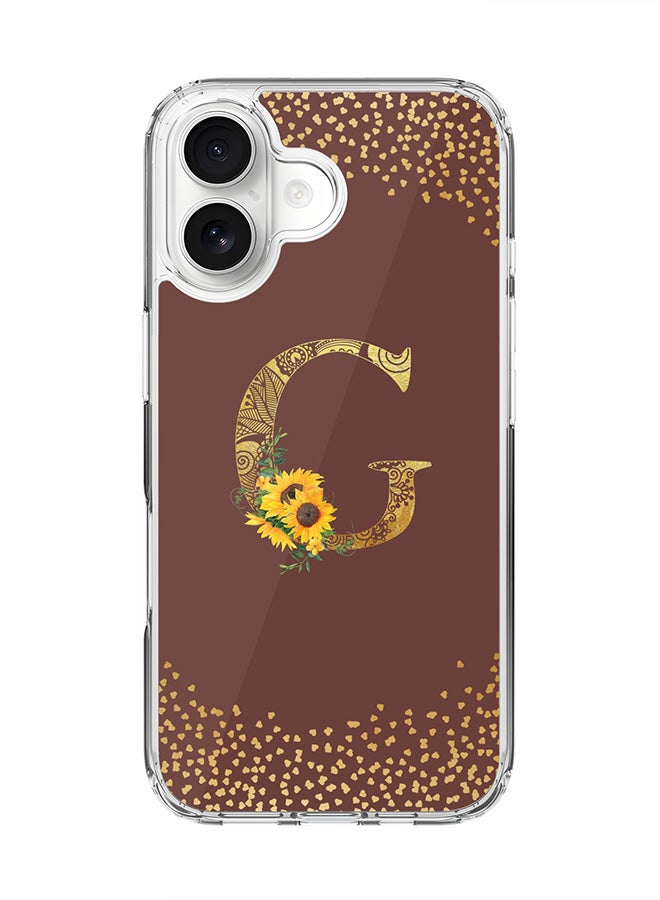Stylizedd Classic Clear MagSafe Case for iPhone 17 , Hybrid Soft Case Flexible Edges Anti Drop TPU PC Gel Thin Transparent Cover [ Designed for iPhone 17 ] - Custom Monogram Initial Letter Floral Pattern Alphabet - G  (Brown )