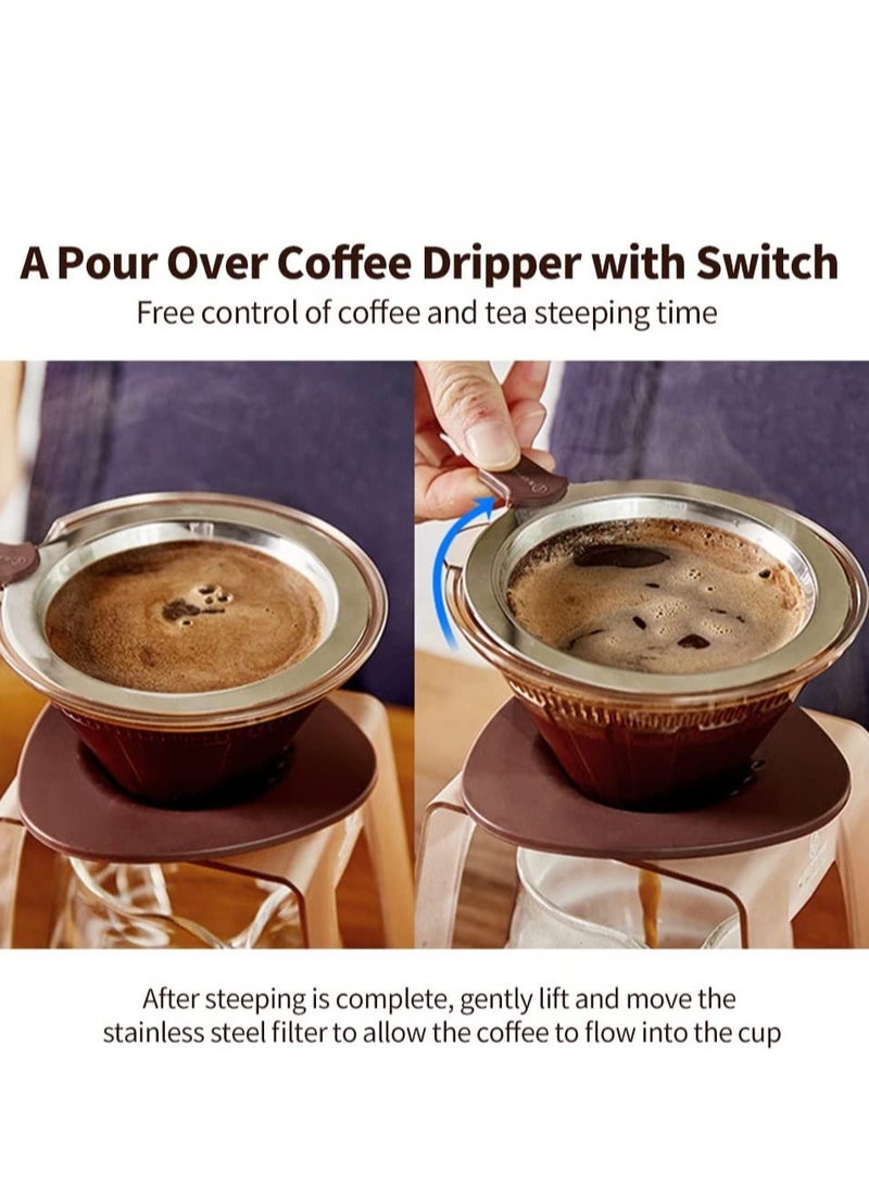 Stainless Steel Pour Over Coffee Dripper - Reusable, Eco-Friendly Coffee Filter for Perfect Single Serve Brews - Ideal for Camping, Travel, and Home Use with Non-Slip Stand - Image 3