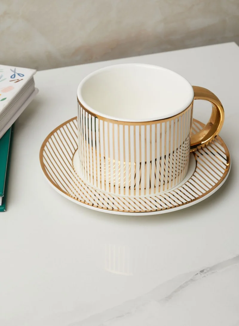 Cristina Re Pinstripe - Ivory Teacup & Saucer