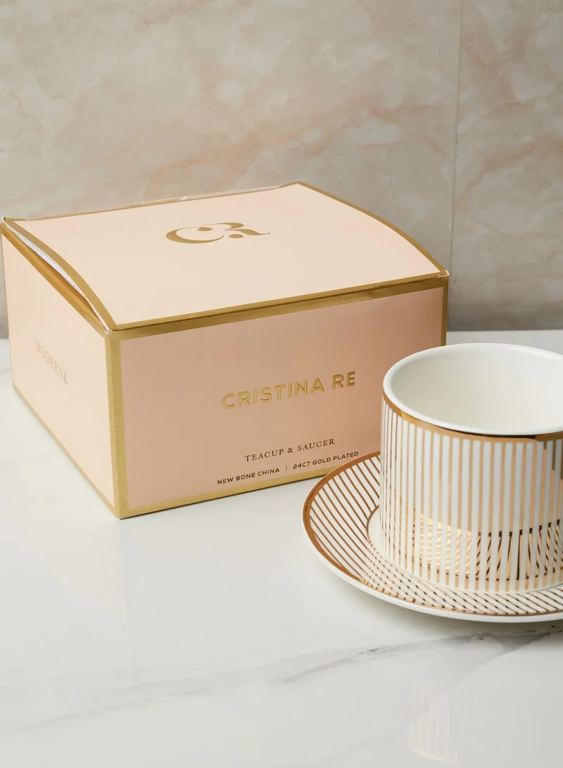 Cristina Re Pinstripe - Ivory Teacup & Saucer