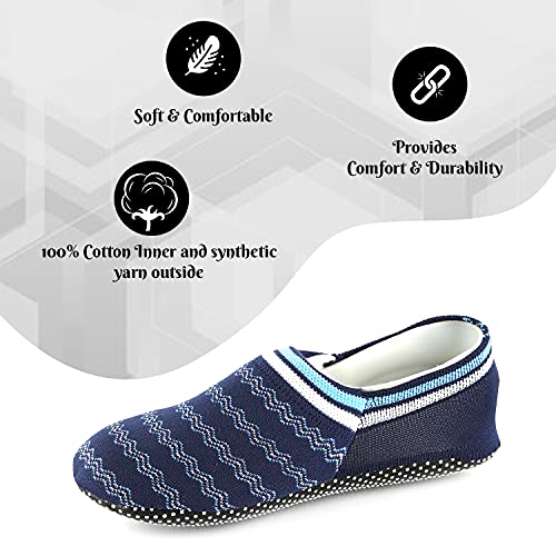 Footmate Lightweight Anti-Skid House Shoes, Anti Slip/Skid Rubber Grip Casual House Slipper Socks, Low Cut Socks for Home, Office, Living Room, Bedroom – NAVY WAVE, Size - S (23.5 cm) (2 Pair Pack) - Image 2