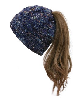 Womens High Messy Bun Beanie Hat With Ponytail Hole, Winter Warm Trendy Knit Ski Skull Cap
