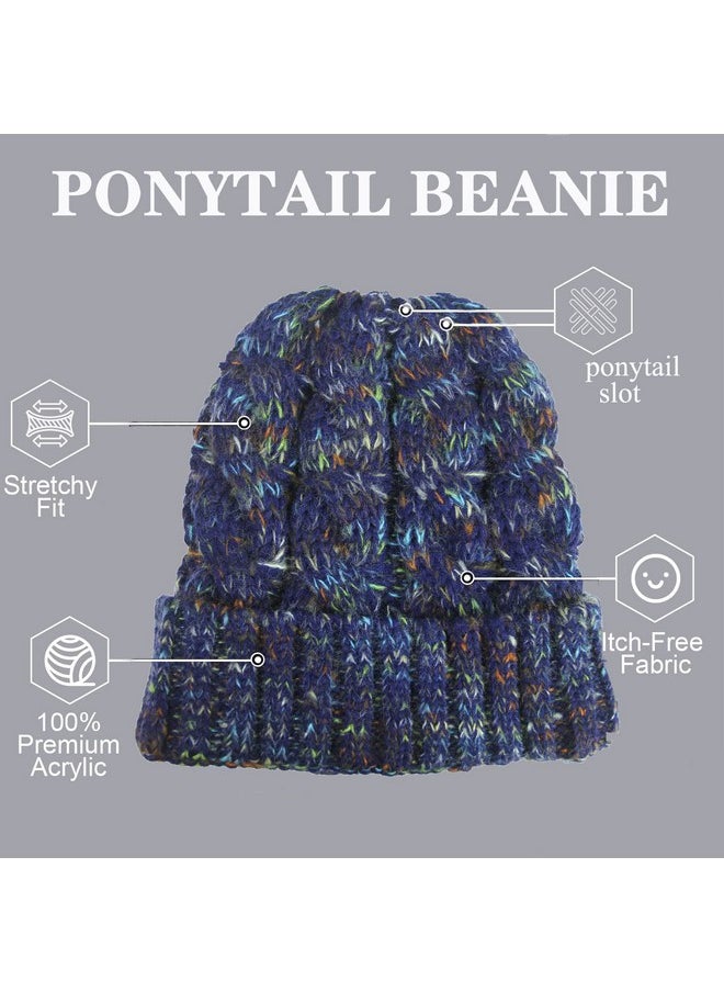 Bocianelli - Womens High Messy Bun Beanie Hat With Ponytail Hole, Winter Warm Trendy Knit Ski Skull Cap - Image 1