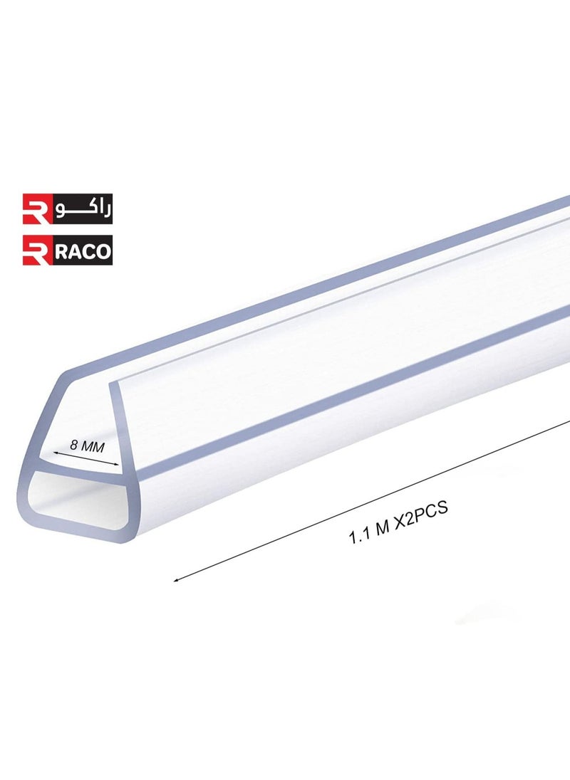 RACO Glass Door Seal, Replacement PVC Splash Guard Seal Strip-PVC Silicone Lip Seal for Frame-less Glass (1.1 Meter x 2Pcs)-	Round Lip  - Image 2