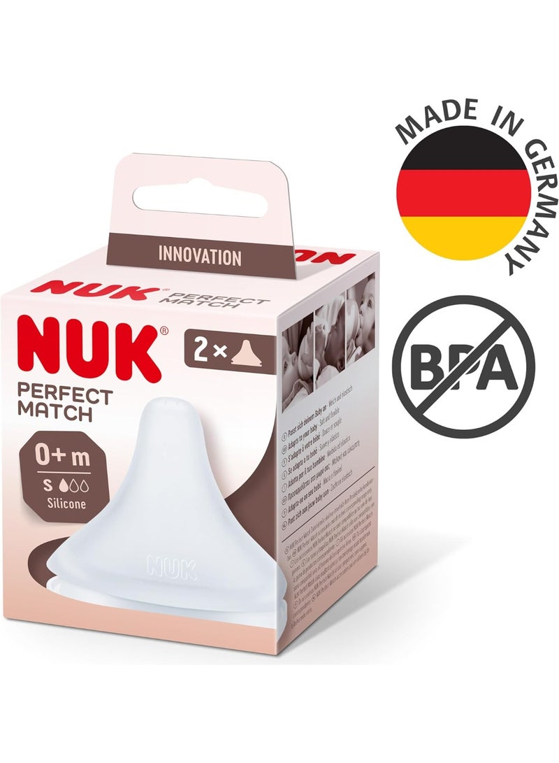 NUK Perfect Match Baby Bottle Teats Medium Silicone Teat 0+ Months 2 Pcs - Image 1