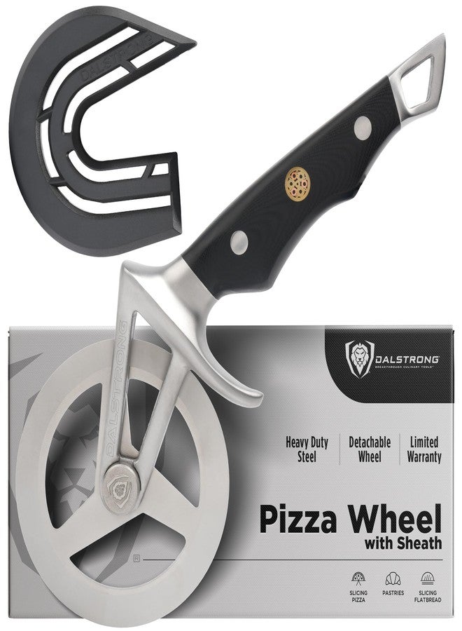 Dalstrong Orbit Razor Pizza Cutter Wheel - 2mm #304 Stainless, Tri-Spoke Rotary, G-10 Handle - For Homemade Pizza, Flatbread, Quesadillas, Pastry & Dough - Thumb Guard + Sheath Included - Image 1