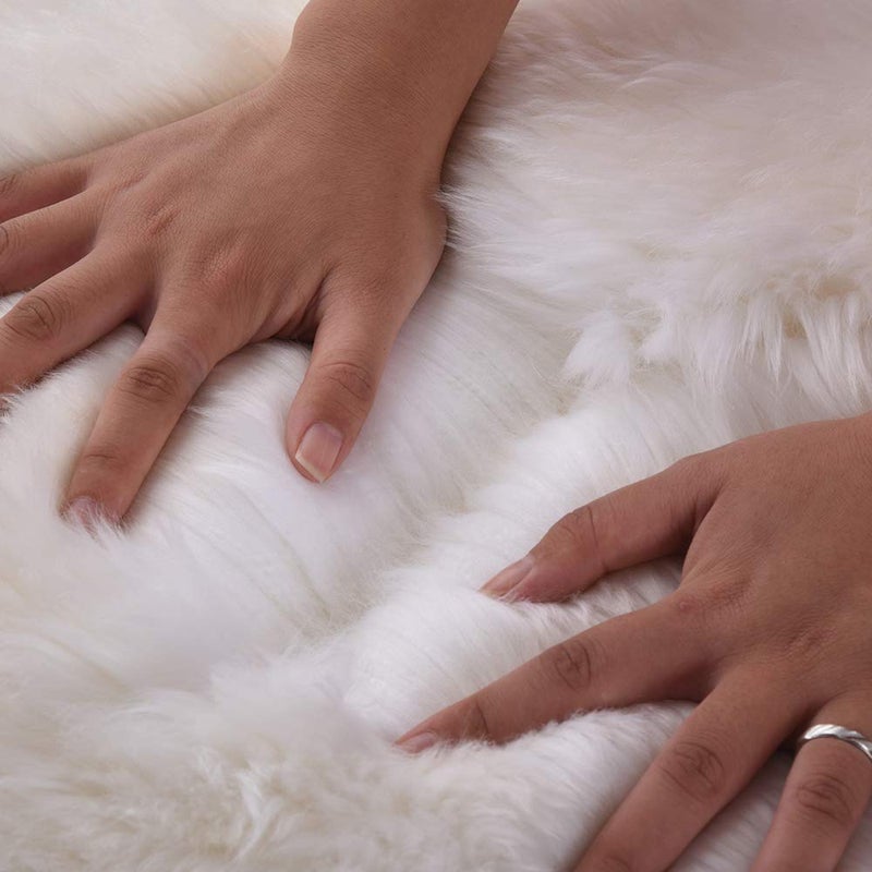 AOGELAN Premium Genuine Sheepskin Rug, Genuine Sheepskin Natural Fluffy Fuzzy Lambskin Fur Area Rug for Kids Bedroom Sofa Chair Seat Cover Pets Dogs Mat Single Pelt/2'x 3' White/Ivory - Image 2