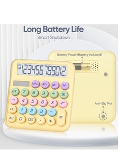 Excefore Mechanical Desktop Calculator, Cute Calculator, 12 Digit, Dual Solar Power and Battery, Large LCD Display, Big Buttons for Home, Office, School, and Business (Yellow)  - Image 4