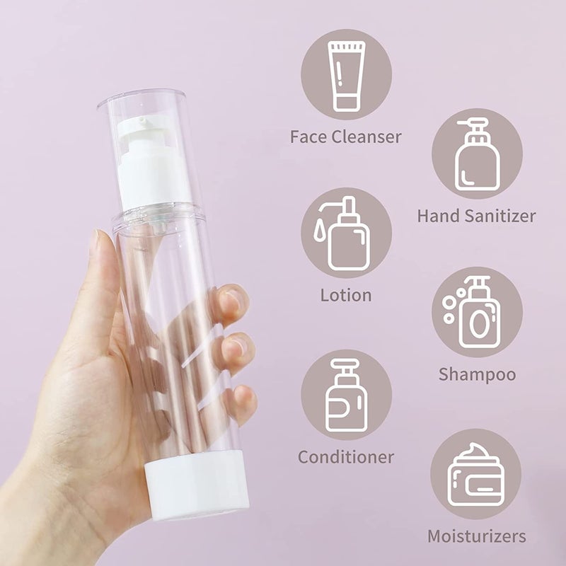 Swabs 100 ml Empty Clear Airless Cosmetic Cream Pump Bottle Travel Size Dispenser Refillable ContainersFoundation Travel Pump Bottle for Shampoo Pack of 2 - Image 4