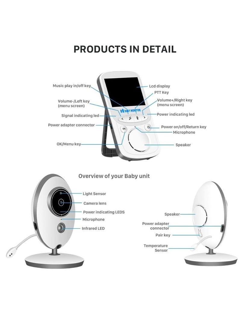 Gonice - 2.4 inch VB605 Baby Monitor with Two-Way Audio Smart Night Vision Baby Camera with Temperature Mointoring & Feeding Time Reminder - Image 1