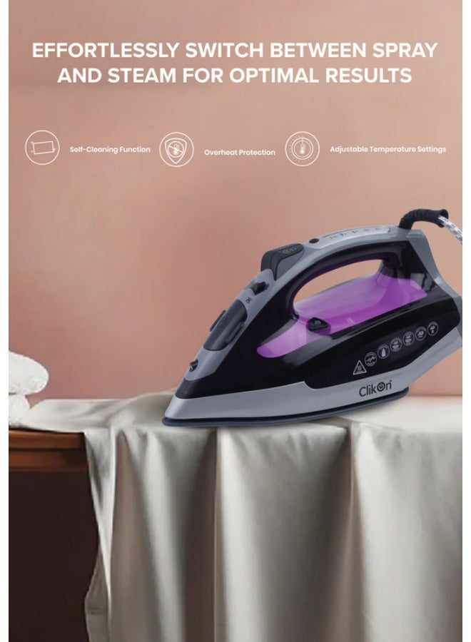 Clikon Steam Iron 2400W 2400 W CK4117 Grey/Silver/Purple - Image 3