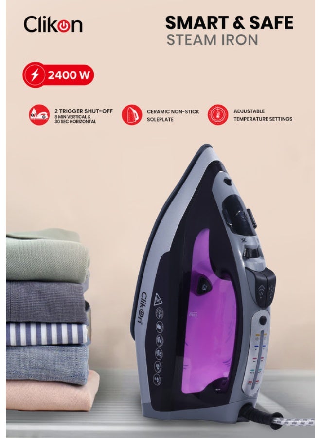 Clikon Steam Iron 2400W 2400 W CK4117 Grey/Silver/Purple - Image 1