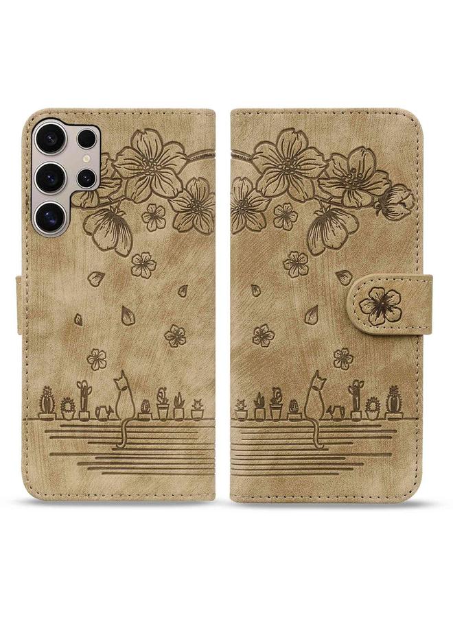 S-TOP Case For Samsung Galaxy S25 Ultra 5G Cartoon Sakura Cat Embossed Leather Phone Case - Image 2