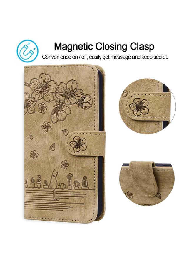 S-TOP Case For Samsung Galaxy S25 Ultra 5G Cartoon Sakura Cat Embossed Leather Phone Case - Image 5