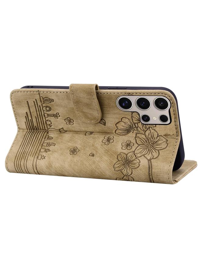 S-TOP Case For Samsung Galaxy S25 Ultra 5G Cartoon Sakura Cat Embossed Leather Phone Case - Image 3