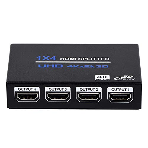 ENBUER 1x4 HDMI Splitter, 1 in 4 Out HDMI Splitter Audio Video Distributor Box Support 3D & 4K x 2K Compatible for HDTV, STB, DVD, PS3, Projector Etc - Image 1