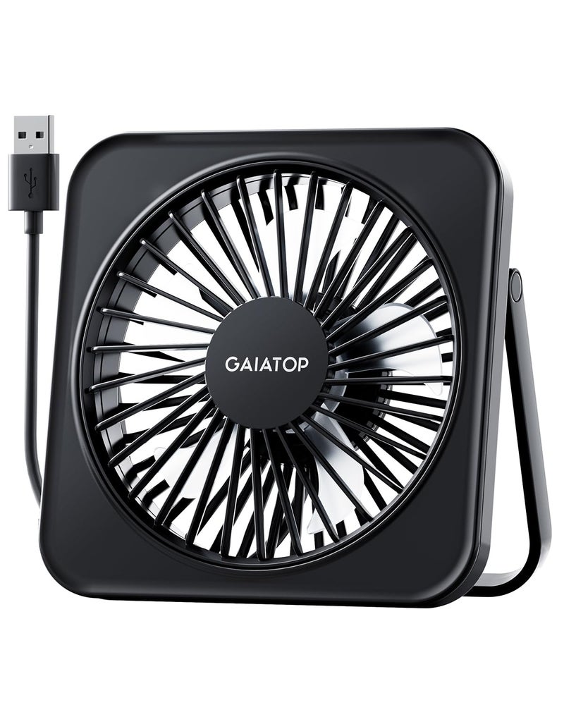 Gaiatop مروحة مكتب USB من جاياتوب، مروحة شخصية صغيرة محمولة بحجم 5 بوصات مع قابلية الطي بزاوية 180° و3 سرعات، مروحة تبريد شخصية قوية وصامتة للمكتب والمنزل وغرفة النوم وسطح المكتب والسفر، سوداء - Image 1