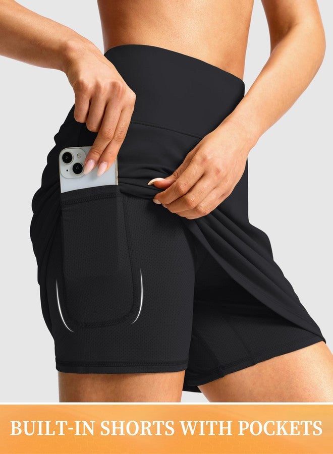 Viodia 18" Long Skorts High Waisted Golf Skirts for Women Athletic Tennis Casual Skort Knee Length Skirt with Shorts Black L - Image 4