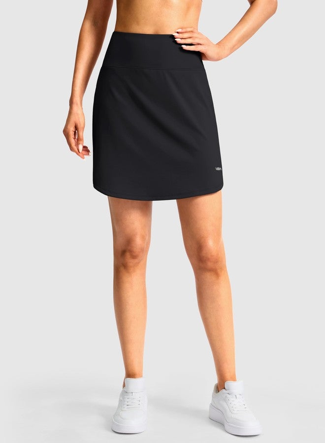 Viodia 18" Long Skorts High Waisted Golf Skirts for Women Athletic Tennis Casual Skort Knee Length Skirt with Shorts Black L - Image 3