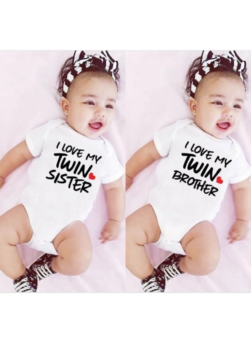 Matching Family Outfits I Love My Twin Brother or Sister Printed Romper